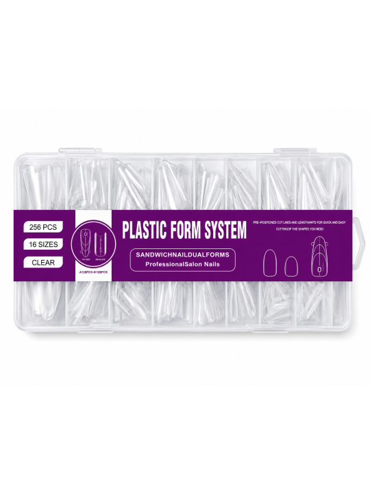 Dual formy tipy na polygel a akryl a stavební gel - 256 ks