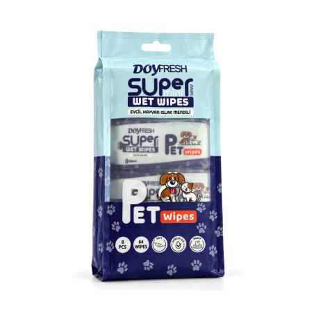 Doyfresh Super Mini Pet Care vlhčené ubrousky pro psy a kočky 8 × 8 ks