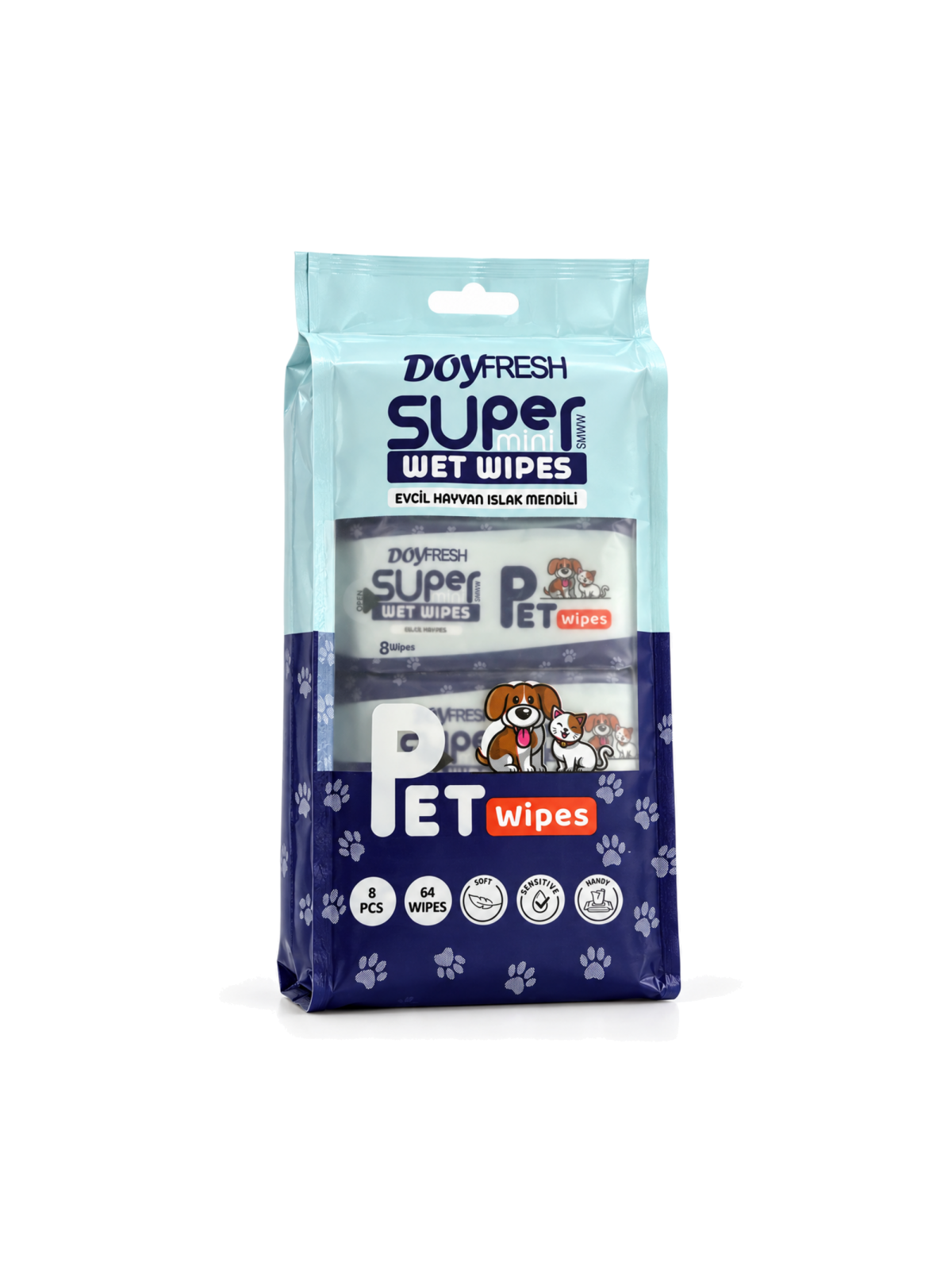 Doyfresh Super Mini Pet Care vlhčené ubrousky pro psy a kočky 8 × 8 ks